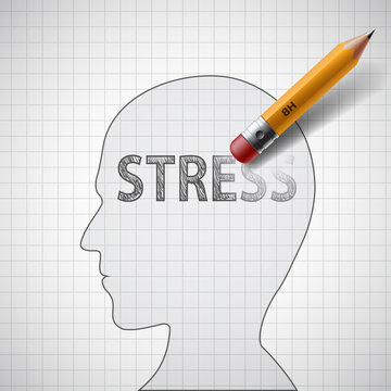 Human head with the word stress. Psychotherapist and antidepress