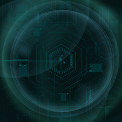 Abstract Technology Geometric Green Background, Hexagons and Lines and Circle, Abstract Data Type, Vector Illustration