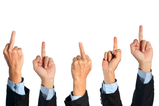 Middle finger / Hand of businessman show middle finger on white background.