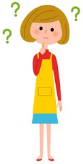 疑問をいだくエプロンの女性