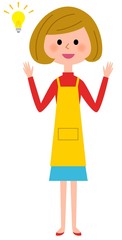 ひらめくエプロンの女性  
