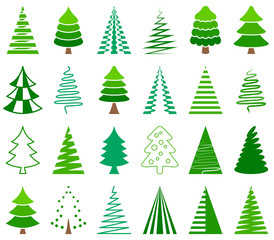 Green vector abstract christmas tree icons