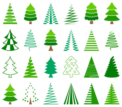 Green vector abstract christmas tree icons