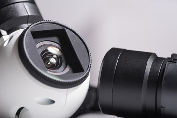 Close up of drone camera lenses