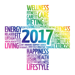 2017 Goals Health word cloud, health cross concept