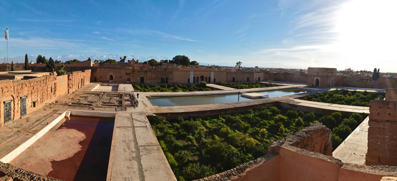 Panoramic view of the Castle Bedia at Marrakech, Morocco
