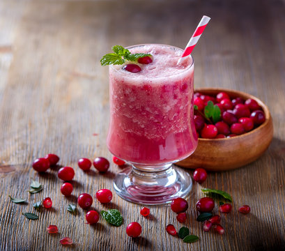 Fresh blended cranberry smoothie, juicy healthy vitamin drink
