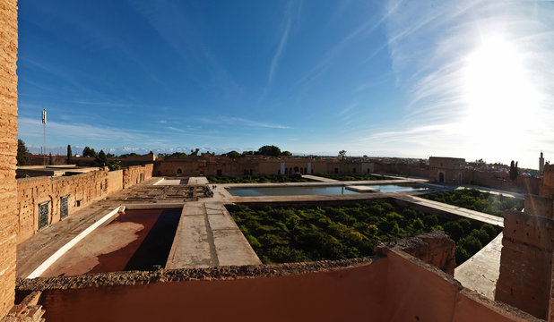 Panoramic view of the Castle Bedia at Marrakech, Morocco