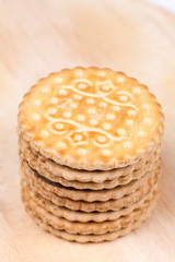 Stacked chocolate biscuits with copy space