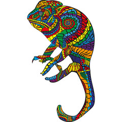 Mosaic image of a chameleon on white background