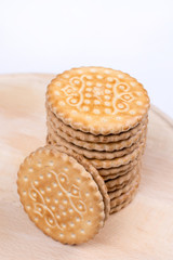 Stacked chocolate biscuits with copy space