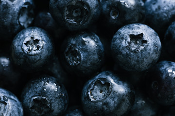 Fresh ripe pile of blueberries macro close up