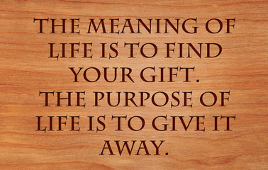The meaning of life is to find your gift. The purpose of life is to give it away - quote by unknown...