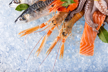 Fresh seafood on crushed ice.
