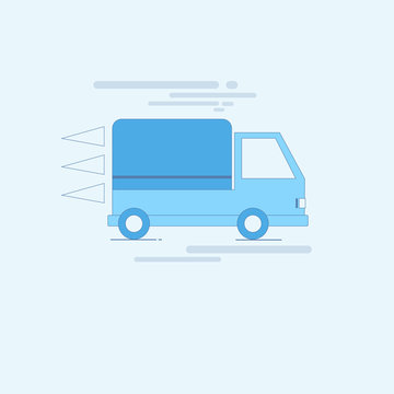 Truck Delivery Service, Lorry Car Thin Line Vector Illustration