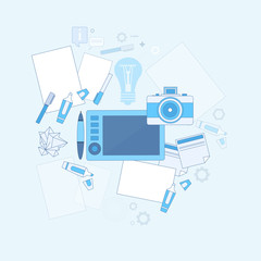 Design Idea Graphic Designer Drawing Icon Web Thin Line Vector Illustration