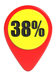 Discount 38 percent off. 3D illustration on white background.