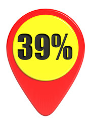 Discount 39 percent off. 3D illustration on white background.