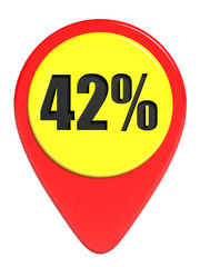 Discount 42 percent off. 3D illustration on white background.