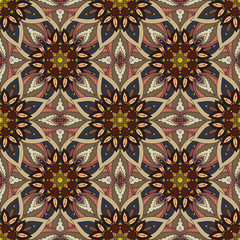 Ornate floral seamless texture, endless pattern with vintage mandala elements.