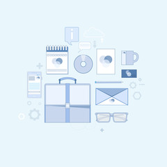 Briefcase Business Finance Stuff Thin Line Vector Illustration