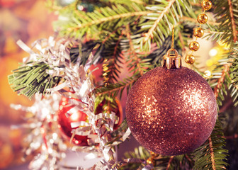 Obraz na płótnie Canvas Christmas background Christmas decorations on the branch.