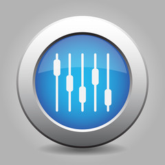 blue metallic button, white equalizer symbol icon