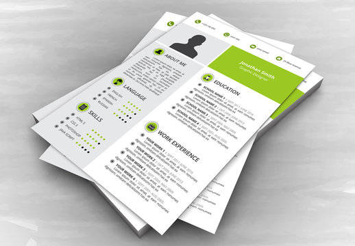 Resume Layout with Green and Gray Panels