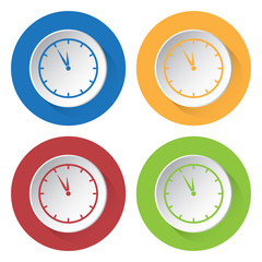 four round color icons, last minute clock
