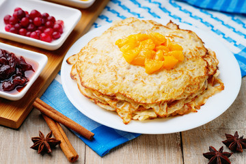 Pancakes, jam and spices 