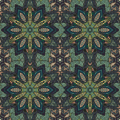 Ornate floral seamless texture, endless pattern with vintage mandala elements.