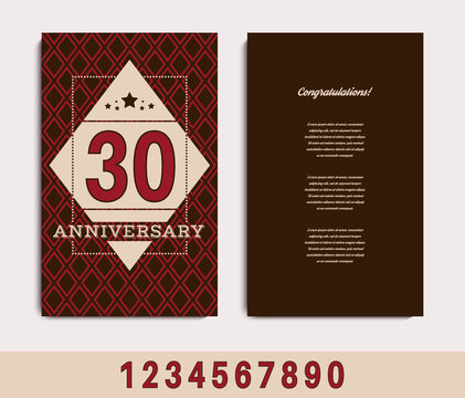 Anniversary 5th, 10th, 15th, 20th, 30th, 40th, 50th, 60th invitation/congratulation card. Vector illustration.