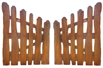Wooden fence at ranch isolated over white