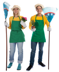 Gärtner Team Gärtnerin Garten Gartenarbeit Rechen Beruf Blumen