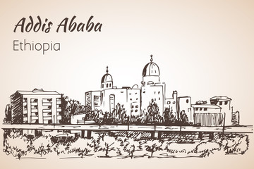 Addis Ababa cityscape - Ethiopia. Sketch.