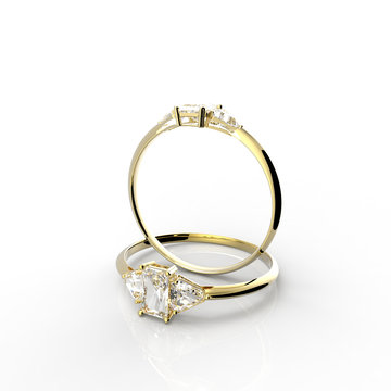 Wedding gold rings with diamonds. 3D illustration