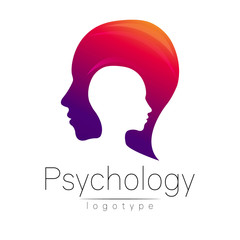 Modern head logo of Psychology. Profile Human. Creative style. Logotype in vector. Design concept. Brand company. Violet red color isolated on white background. Symbol for web, print, card, flyer.