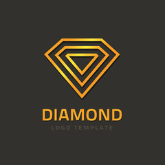 Abstract jewelry vector logo element, line outline diamond logotype design, gem stone creative symbol, golden jewellry concept, geometric brilliant shape