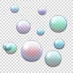 Set of Realistic colored transparent soap bubble , vector illustration