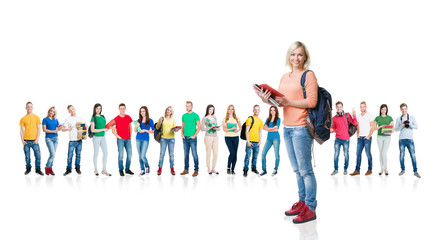 Fototapeta premium Large group of teenage students on white