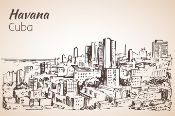 Fototapeta na wymiar Havana sityscape sketch. Cuba.