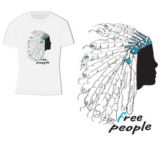 t-shirt design with Indian headdress with feathers