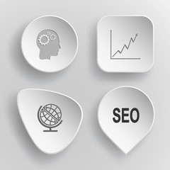 4 images: human brain, diagram, globe, seo. Business set. White