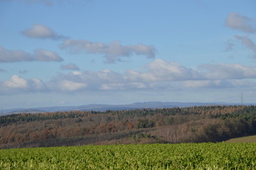 Fototapeta premium Felder Wälder Berge Himmel