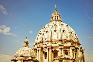 View of the St. Peter's Basilica in Vatican with vintage tone