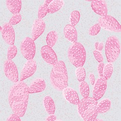 Szczegółowa realistyczna kompozycja różowego kaktusa. Modny szary tło. Bezszwowa tapeta, wektoru wzór - 128512738