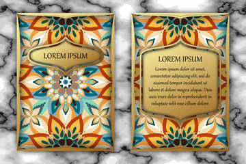 Invitation card design template. Vintage decorative elements with mandala, delicate floral pattern.