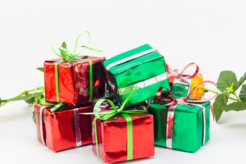 Christmas gift boxes isolated on white background, New year gift