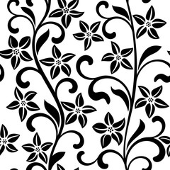 Seamless pattern with black flowers on a white background
