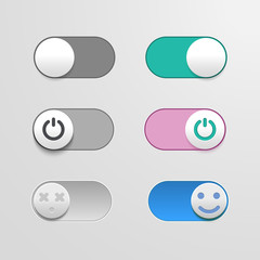 Toggle switch set, On and Off sliders, vector elements for your design. The switches in the form of smiley.